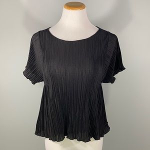 Madewell micropleat true black short sleeve flare blouse